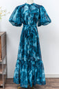 Women's Floral Print Puff Sleeve Fishtail Loose Maxi Dress