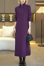 Women's Knit Long Sleeve Quarter Zip Sweater Maxi Dress