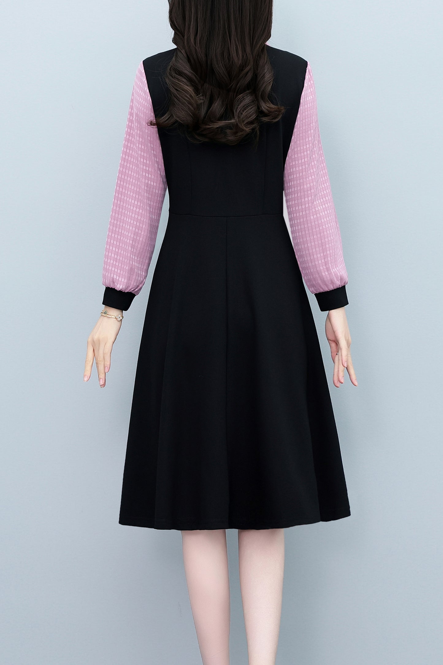 Women's Lapel V-Neck Pocket Long Sleeve Black Dress