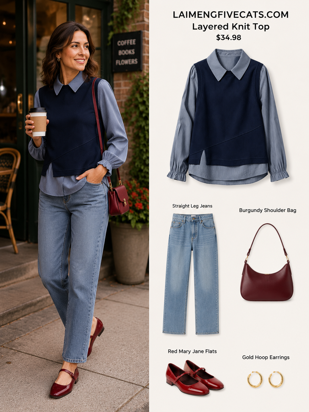 Women's Layered Knit Top | Lightweight Early Fall Collared Sweater Blouse