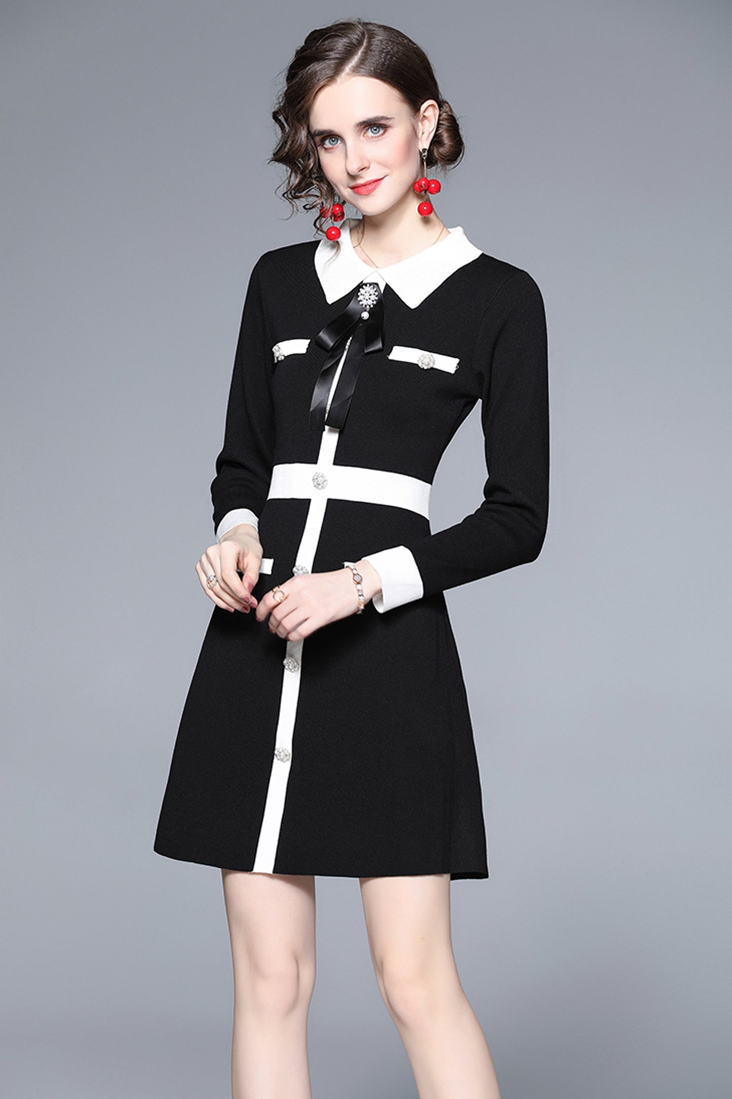 Women's Elegant Knit Button Mini Dress