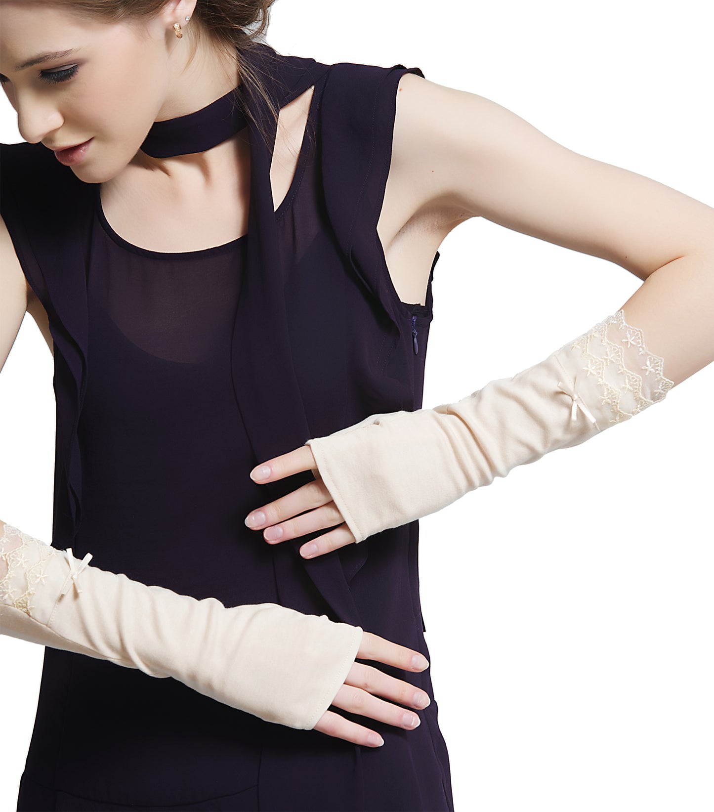 Women's Short Lace Gloves Fingerless Sunscreen Gloves