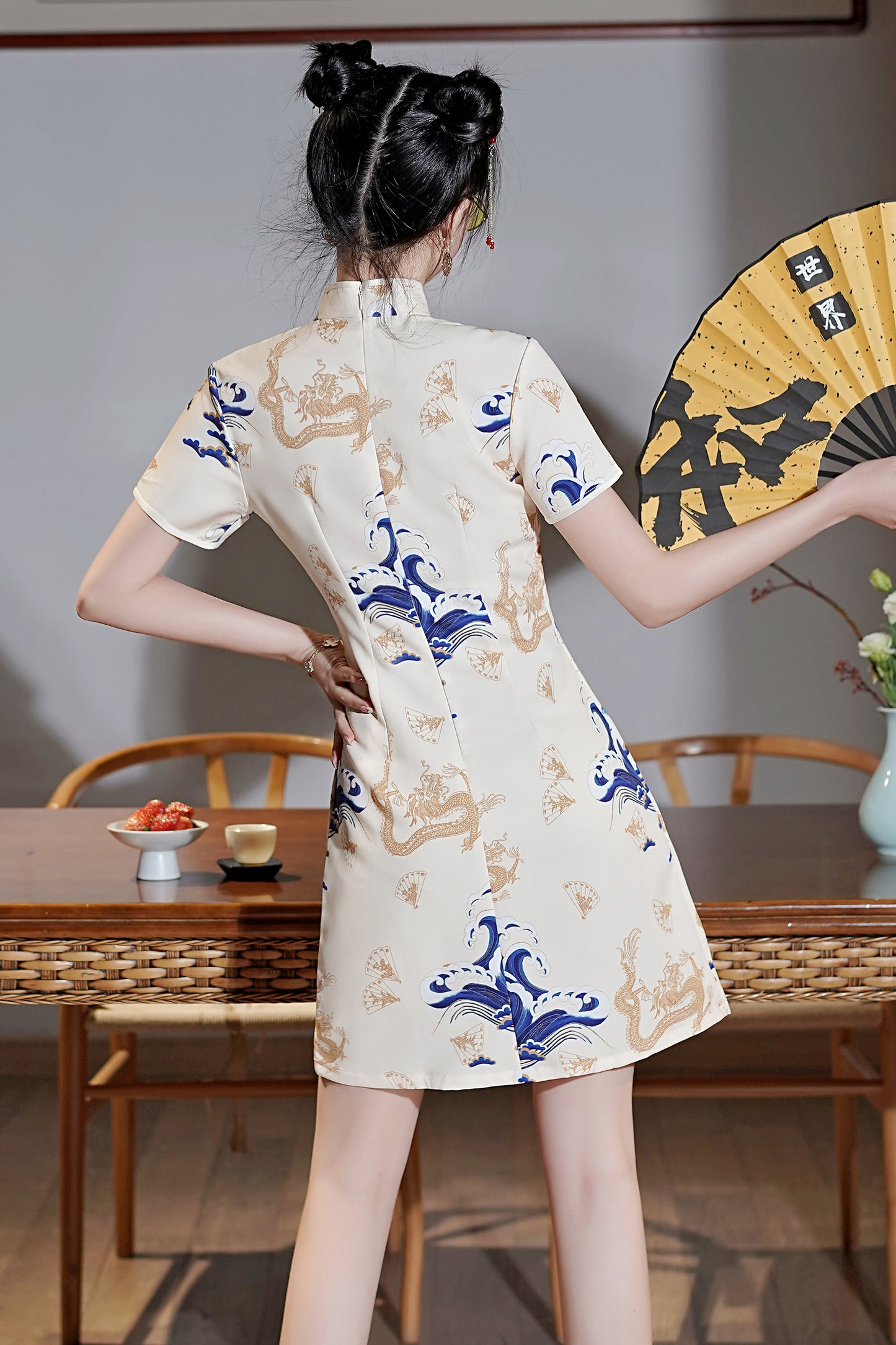 Women's Chinese Cheongsam Print Mini Dress