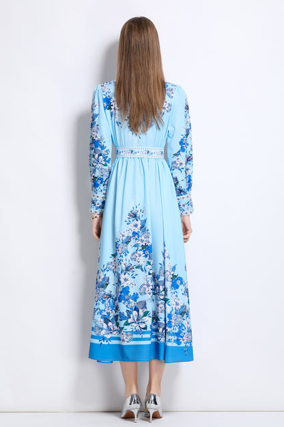 Women‘s Floral Print Button Up Split Maxi Dress