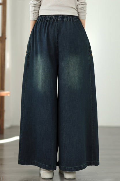 Women's Jeans Elastic Waist Baggy Wide Leg Denim Pants