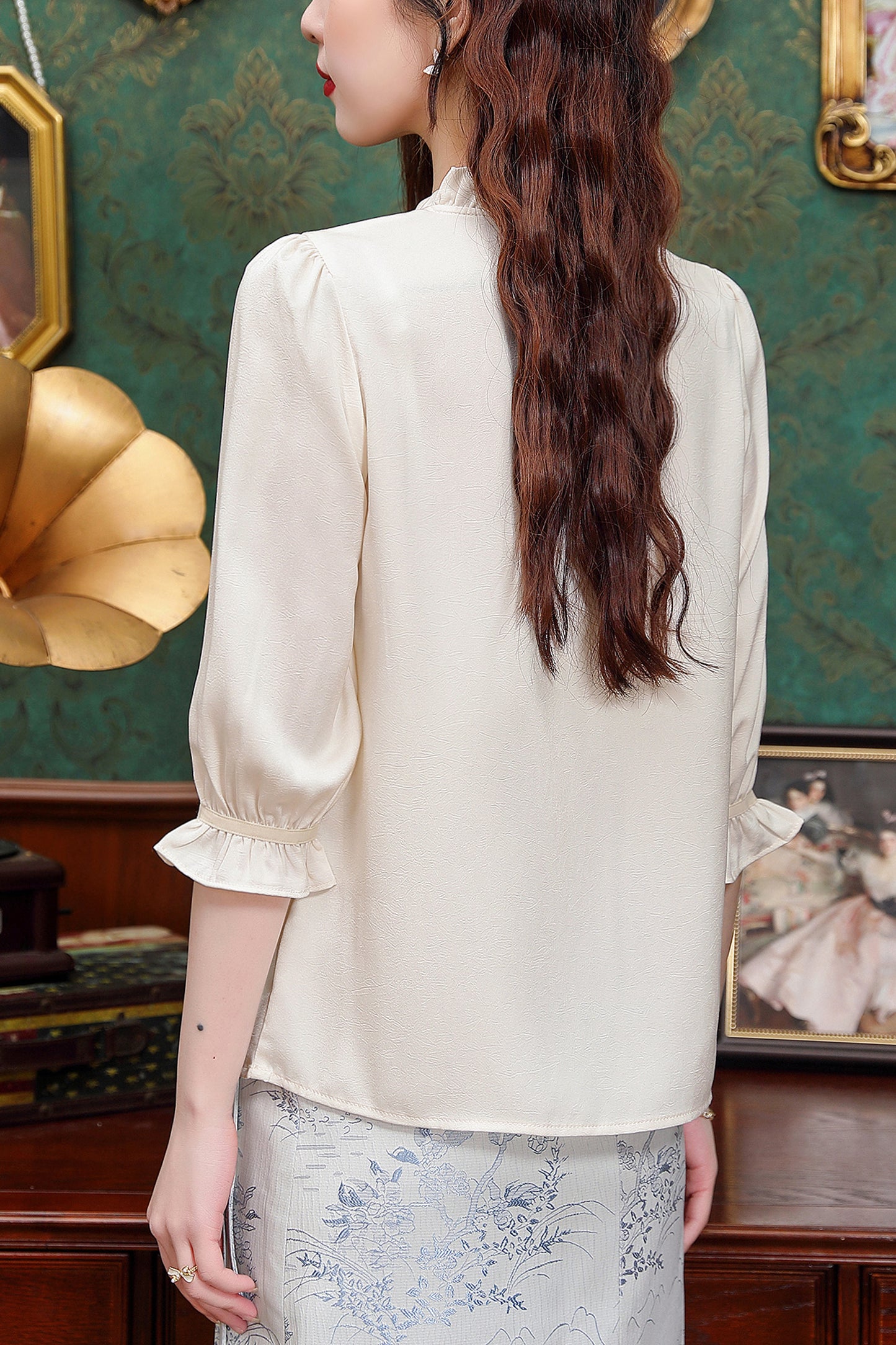 Women's Chinese Style Jacquard Short Sleeve Blouse