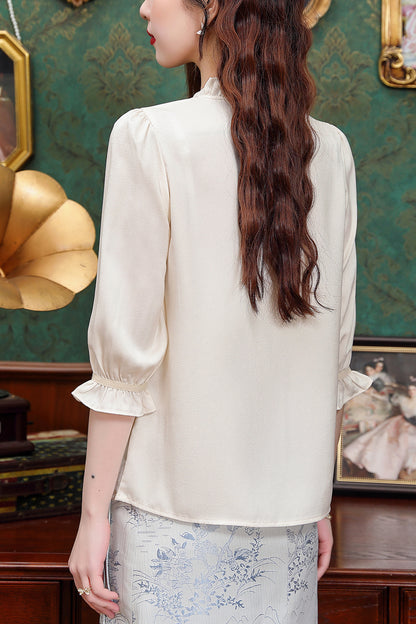 Women's Chinese Style Jacquard Short Sleeve Blouse