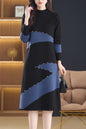 Women's Long Sleeve Sweater Knit Color Block Dress