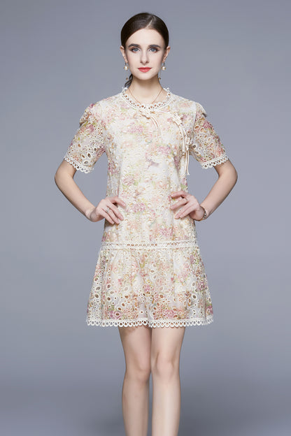 SSY-Women's Short Sleeve Hollowed Out Mini Dress