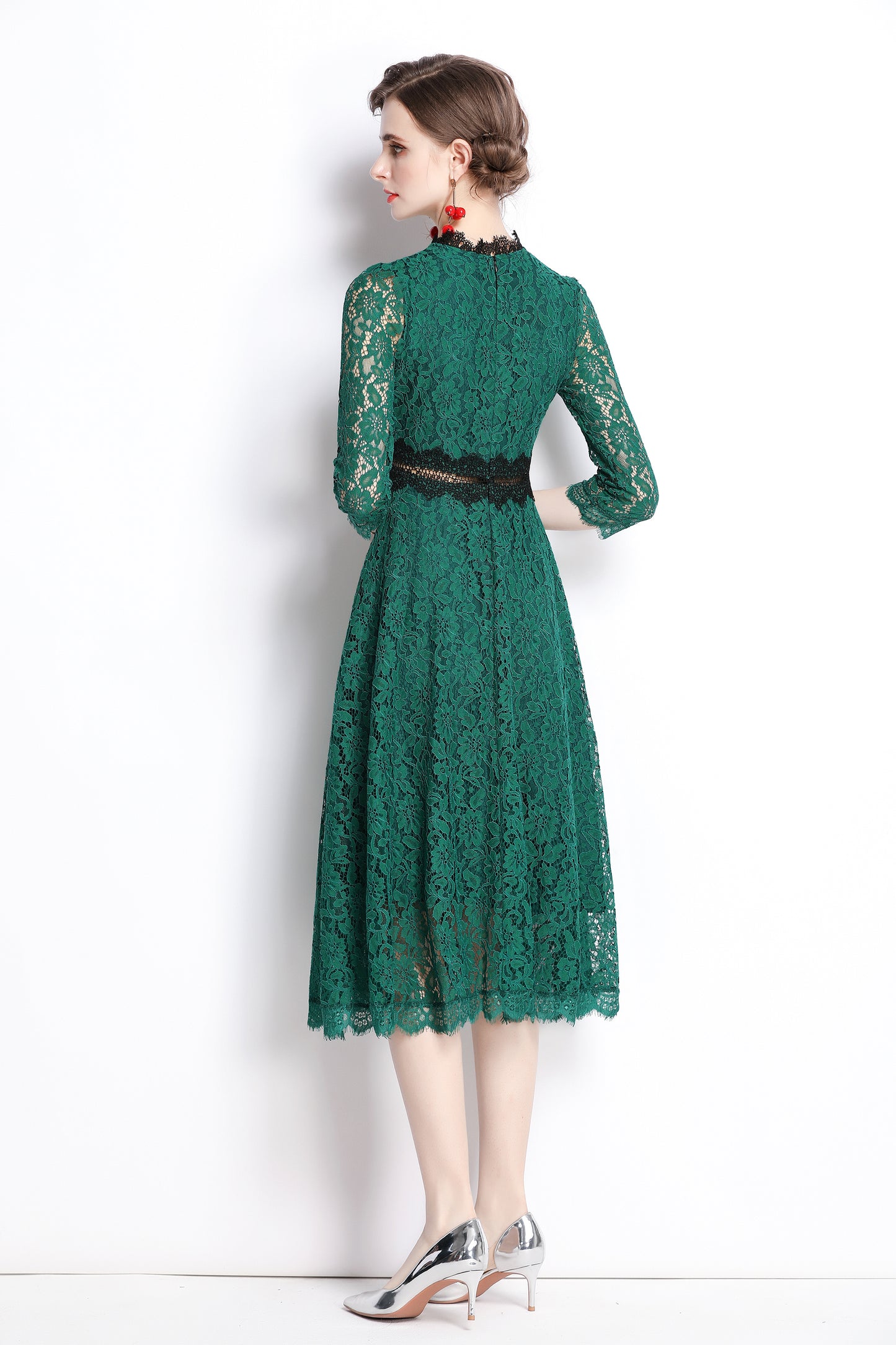 SSY-Women's 3/4 Sleeve Floral Lace Cocktail Midi Dress