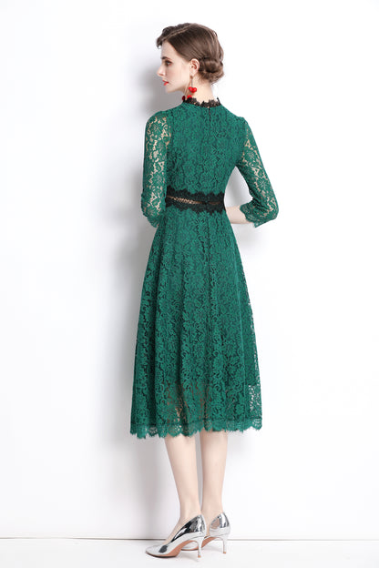 SSY-Women's 3/4 Sleeve Floral Lace Cocktail Midi Dress