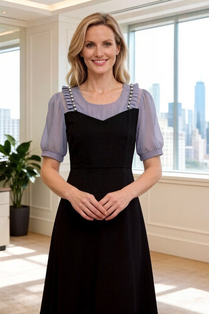 Women's Short Sleeve Pocket A-line Stretch Midi Dress - LAI MENG FIVE CATS