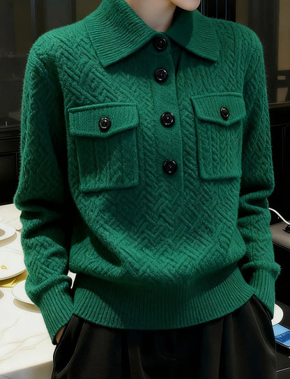 28694 Emerald Green Textured Knit Polo Sweater