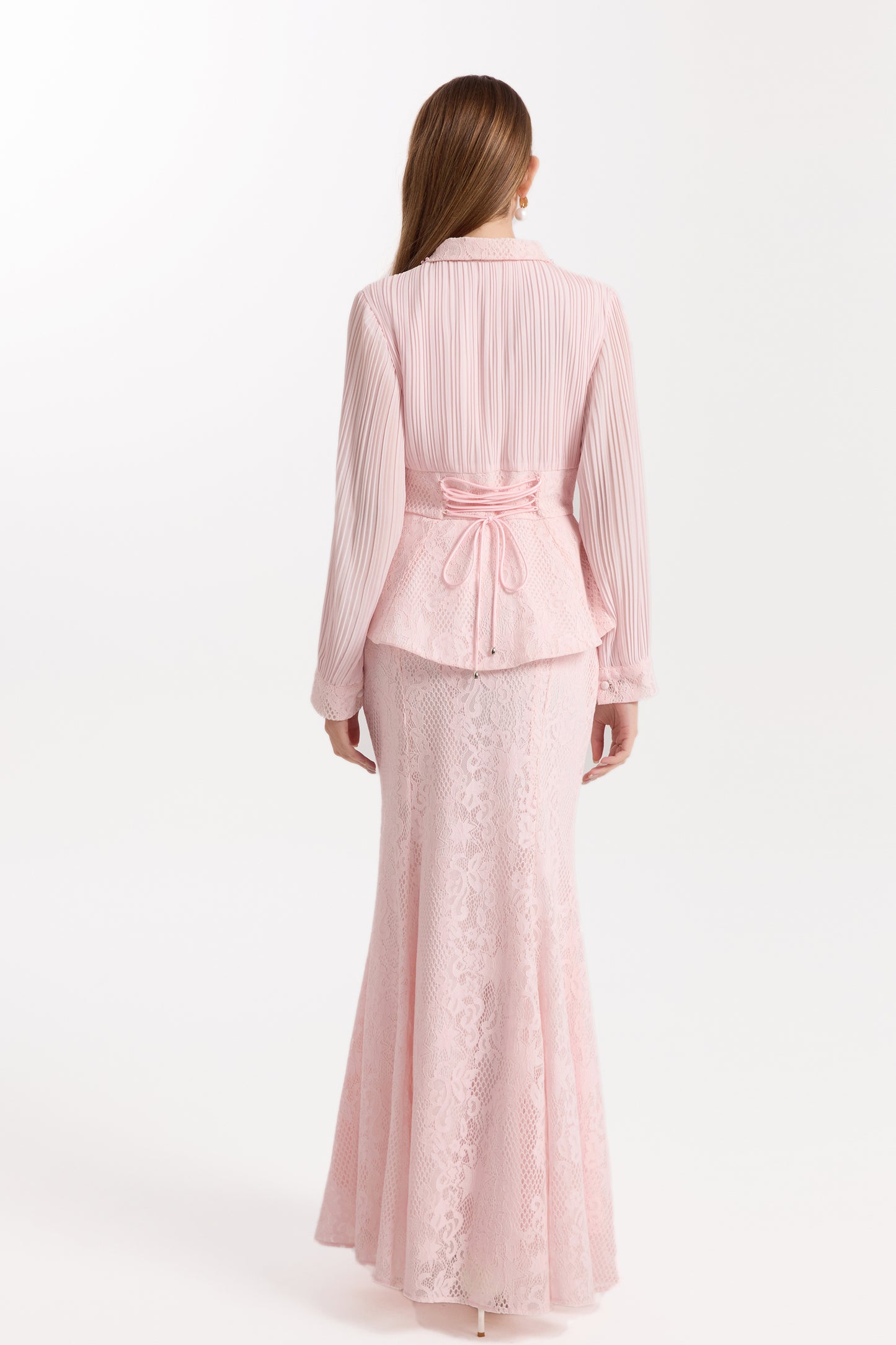 Lace Pearl Top Fishtail Skirt Two-Piece Lace Maxi Set - LAI MENG FIVE CATS