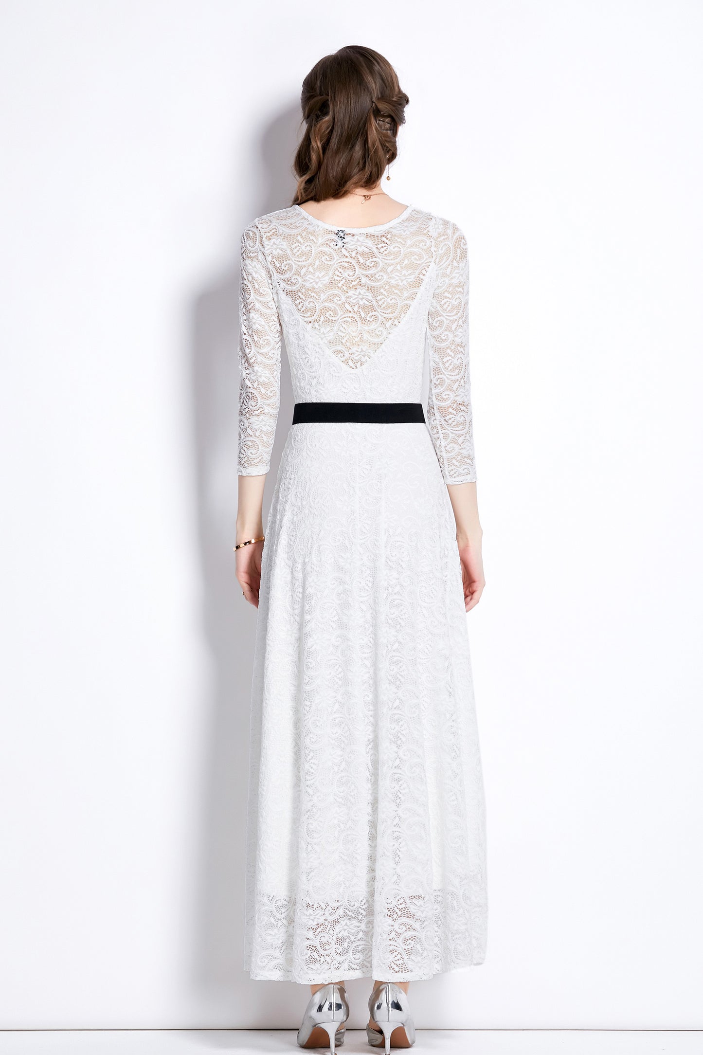 SSY-Women's 3/4 Sleeve Lace Overlay Maxi Dress