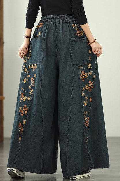 Women's Denim Wide Leg Baggy Jeans Drawstring Pants