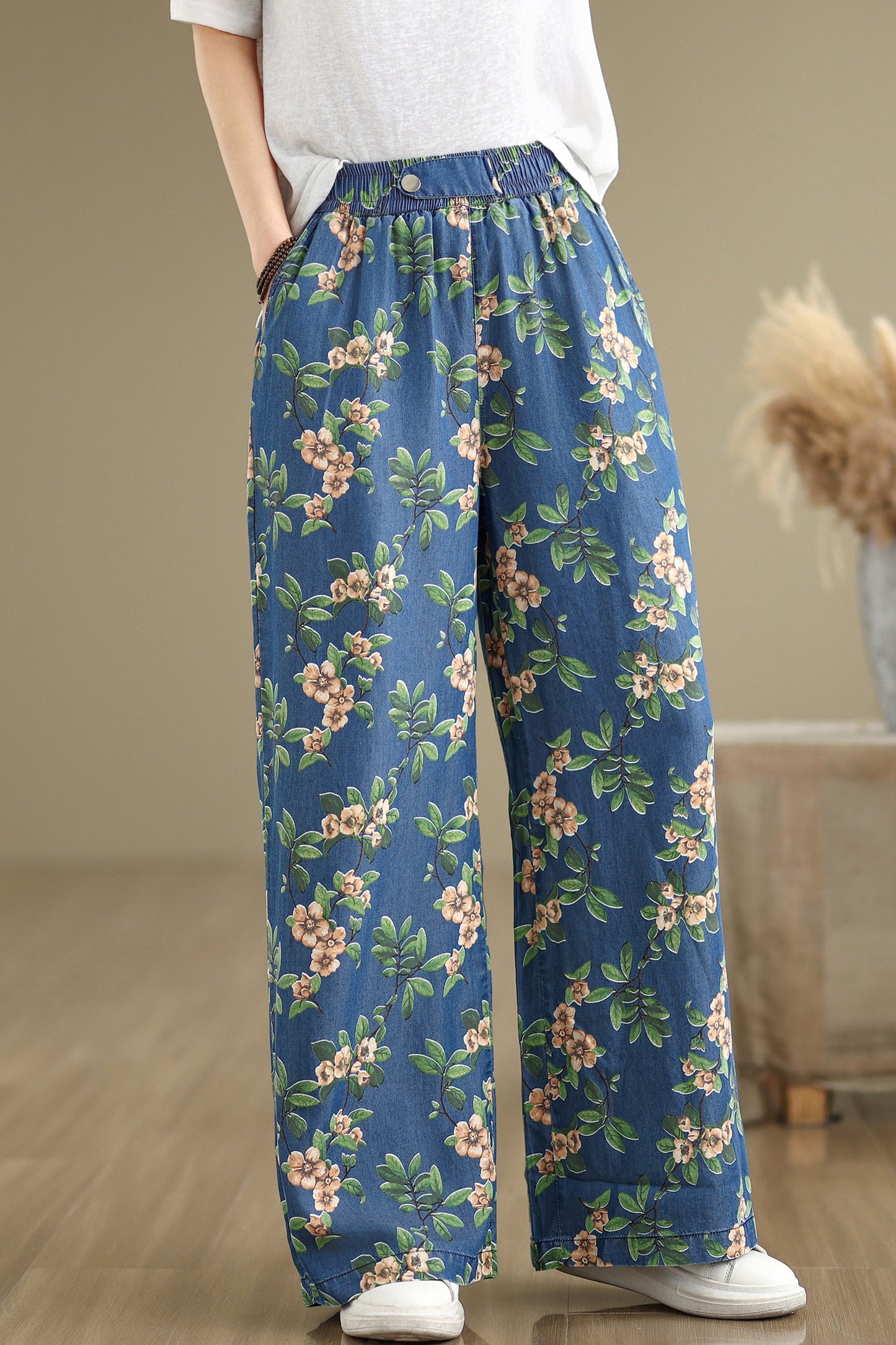 Women's Print Jeans Elastic Waist Wide Leg Pants