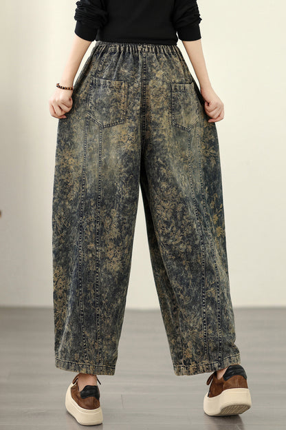 Women's Harem Baggy Jeans Drawstring Barrel Denim