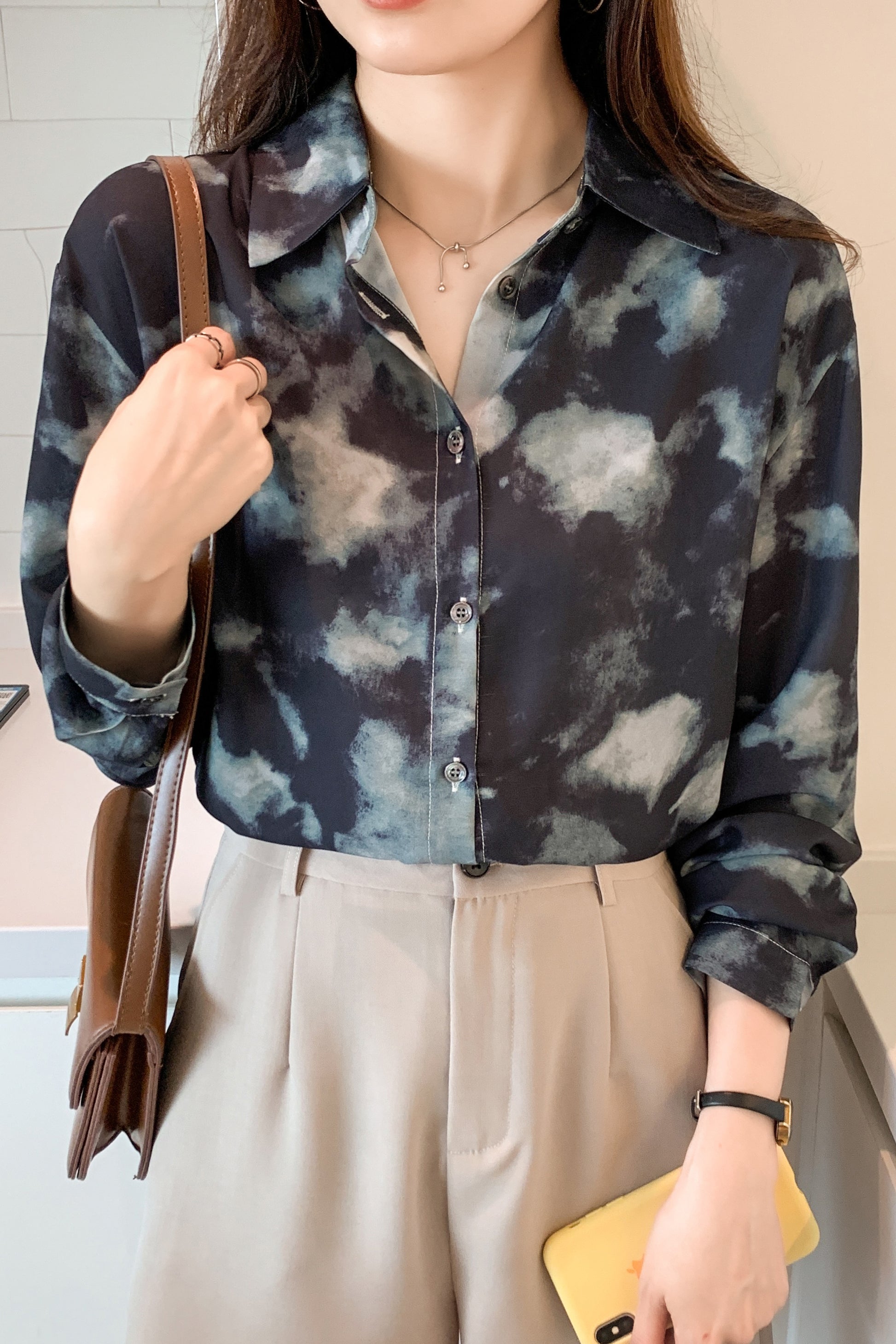26-Women's Button Floral Print Shirt Loose fit Blouse - LAI MENG FIVE CATS