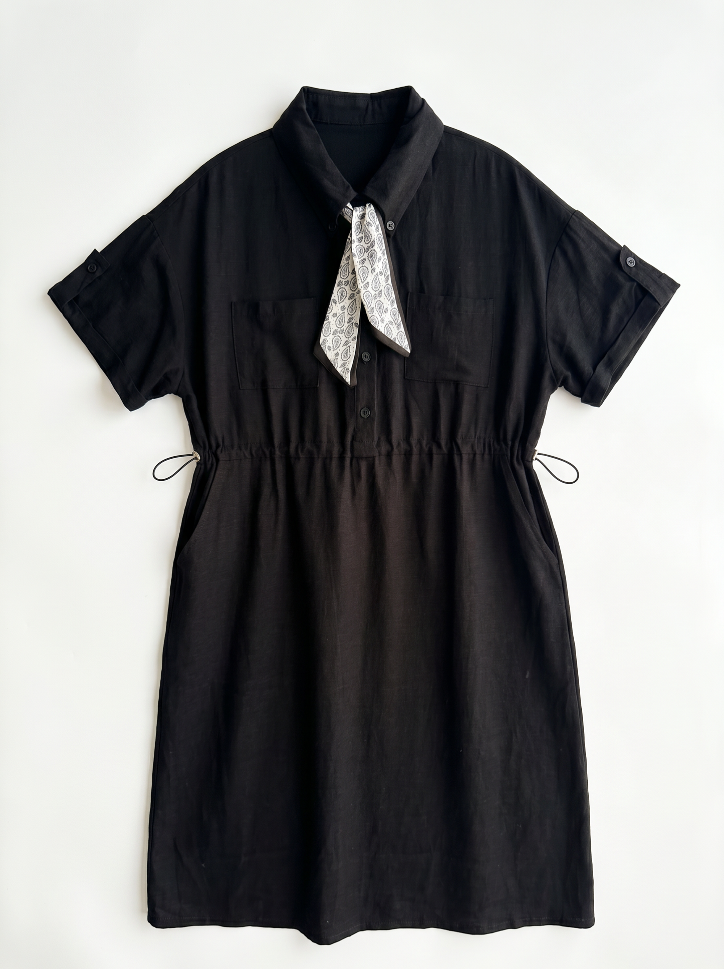 Black Tie-Waist Shirt Dress
