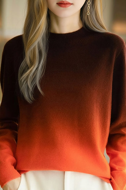 Women's Crew Neck Sweater Knit Gradient Pullover Tops