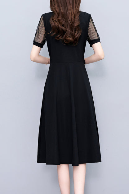 Women's Short Sleeve Pocket Work Office Suit Dress - LAI MENG FIVE CATS
