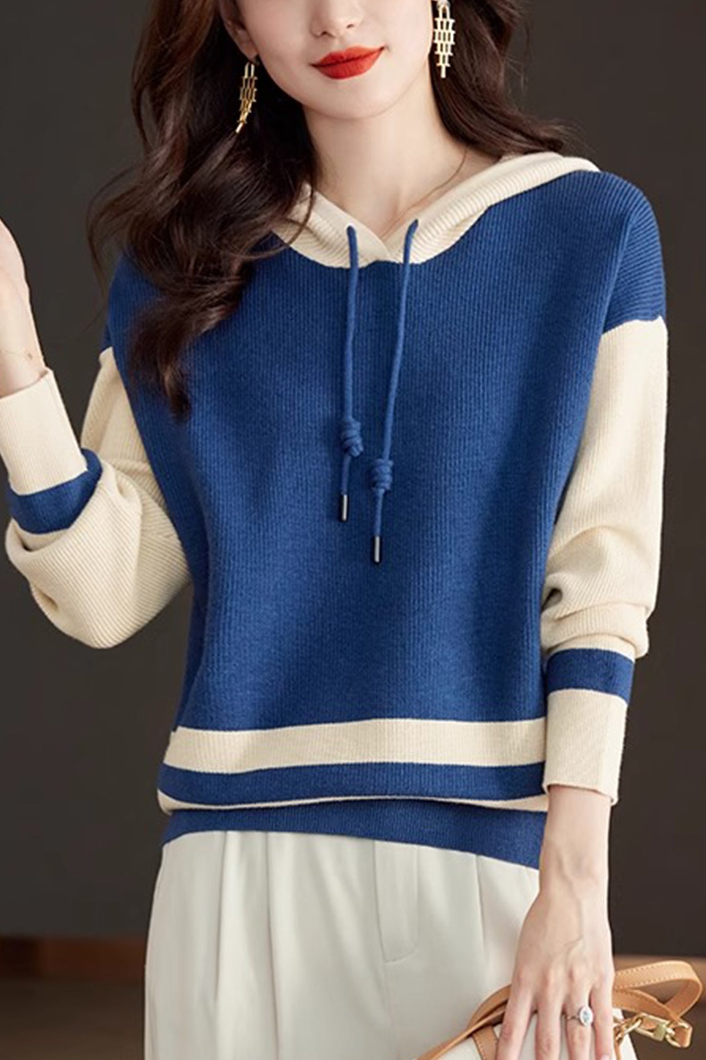 Women's Striped Color Block Hoodies Sweater Knit Tops