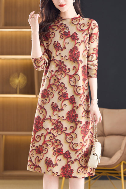Women's Fall Long Sleeve Knitted Sweater Midi Dress