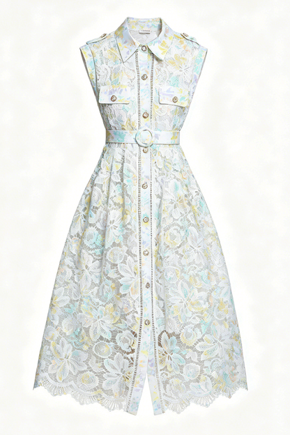 Mint Green Floral Lace Midi Dress – Elegant Resort Dinner Dress