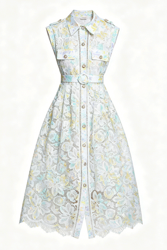 Mint Green Floral Lace Midi Dress – Elegant Resort Dinner Dress