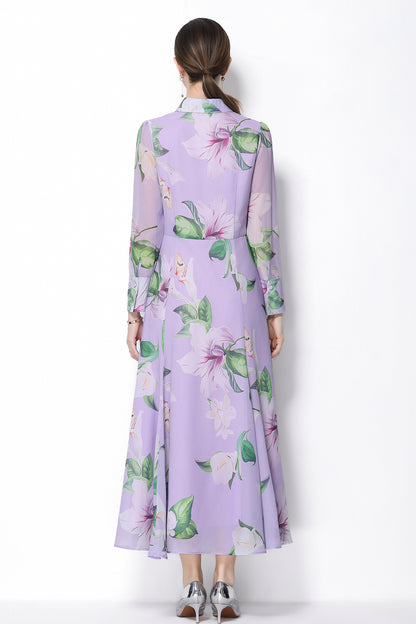 Women's Floral Print Button Up Split Maxi Dress