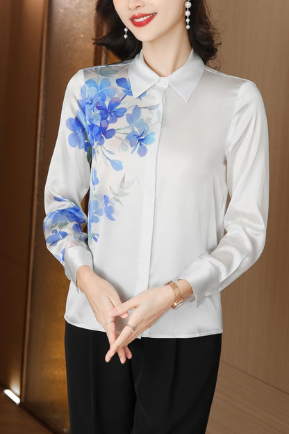 Shirt Floral Print Long Sleeves Button Blouse