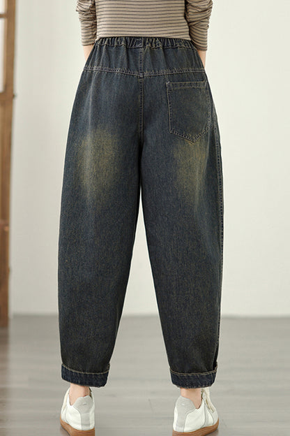 Women's Baggy Jeans Elastic Waist Harem Barrel Denim