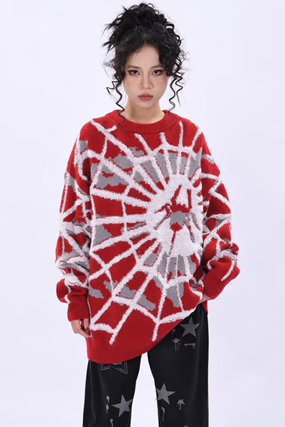 Halloween Red Knit Long Sleeve Print Top