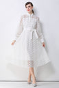 Women's Lace Lantern Sleeve Button Midi Dress