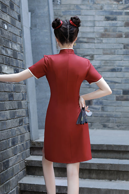 Women's Chinese Cheongsam Print Mini Dress