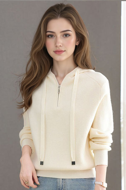 Women's Hoodie Sweaters Quarter Zip Knit Outfits
