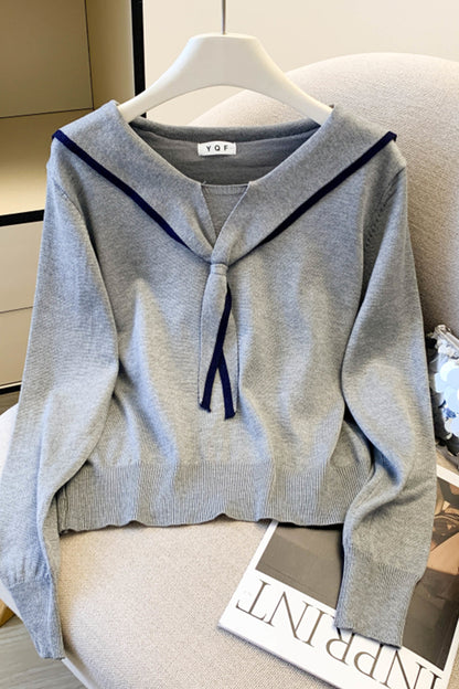 Women's Sailor Collar V-Neck Knit Sweater Top