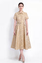 Luxury Jacquard Button-Front A-Line Midi Dress with Belt