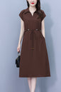 Women's V-Neck Cap Sleeve Pocket Midi Dress