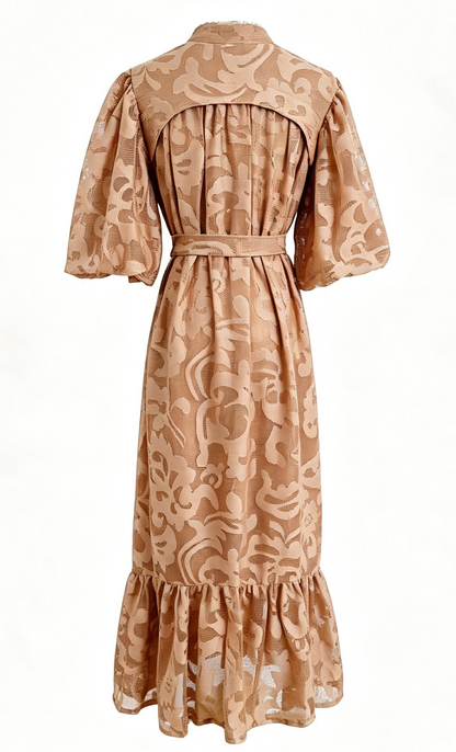 Khaki Lace Button Front Midi Dress | Coastal Summer Style