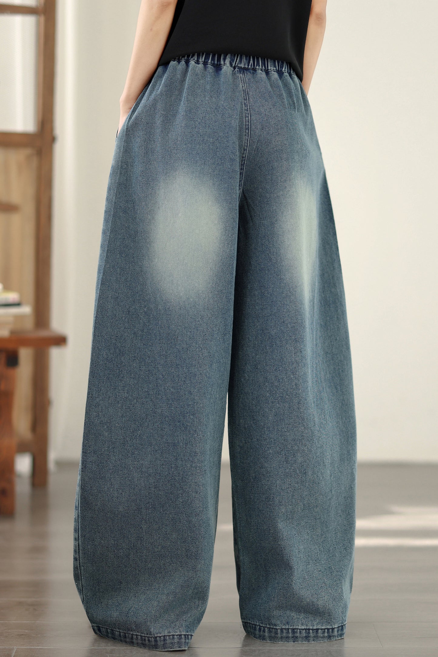 Women's Baggy Jeans Drawstring Waist Wide Leg Denim Pants