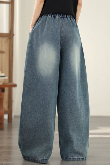 Women's Baggy Jeans Drawstring Waist Wide Leg Denim Pants