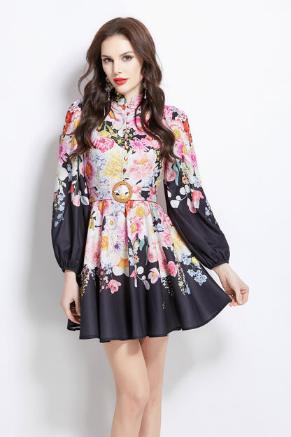 Women's Floral Print Button up Mini Dress