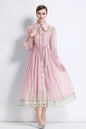 Women's Organza Lapel Neck Lace Midi Dress