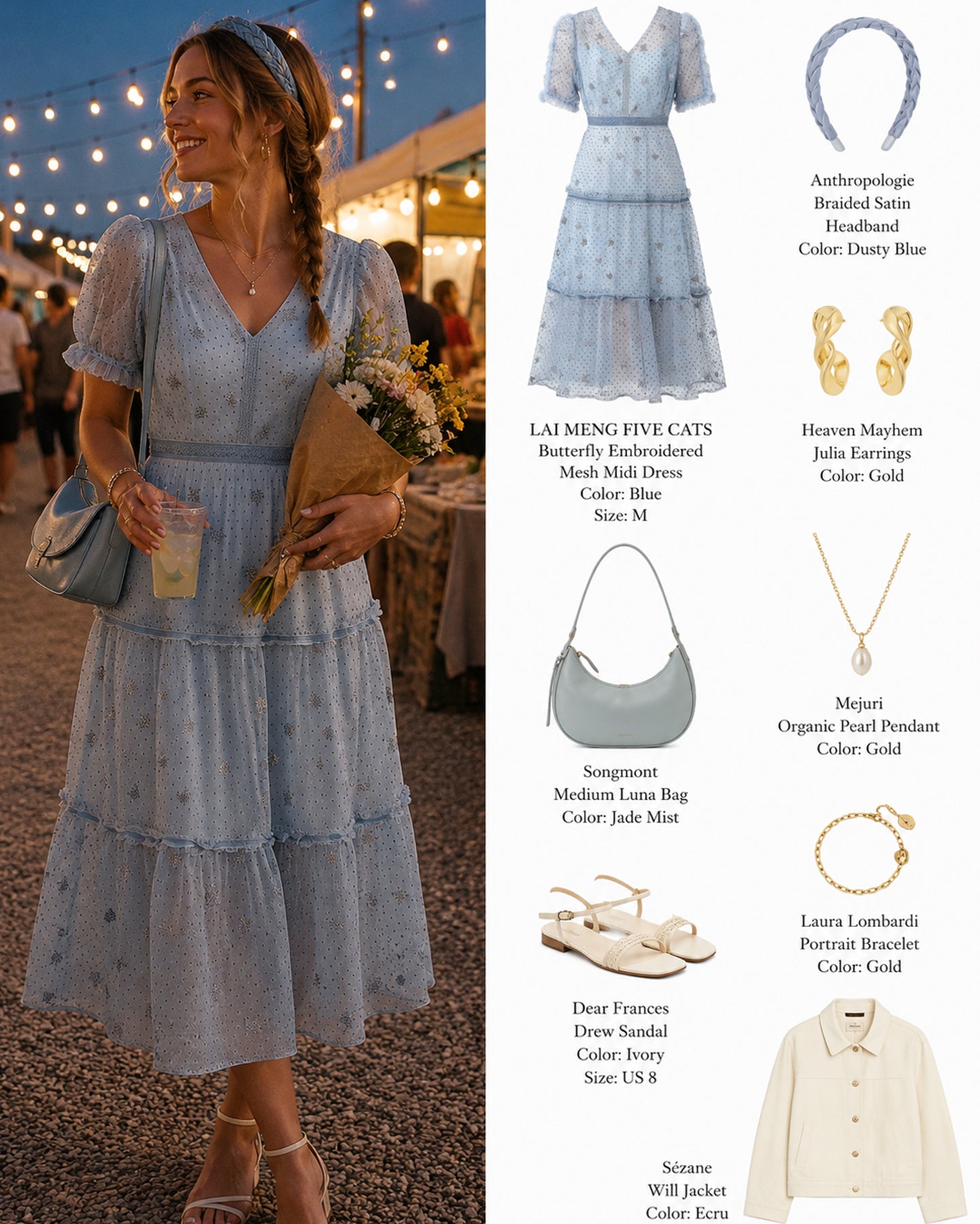 Butterfly Embroidered Mesh Midi Dress – Blue