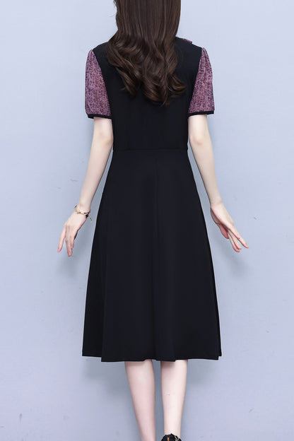 Women's Tie V-Neck Short Sleeve Pocket Midi Dress