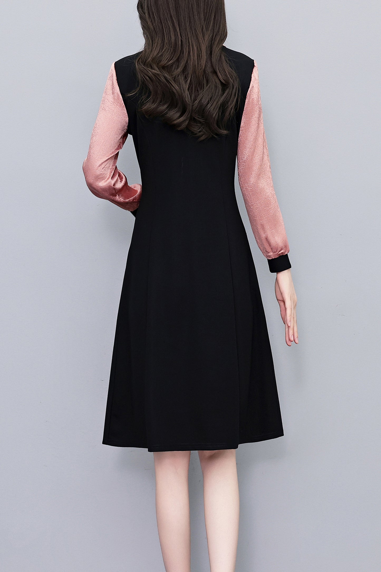Women's Lapel V-Neck Pocket Long Sleeve Black Dress