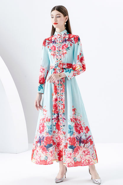 Women's Vintage Floral Print Casual A Line Flowy Maxi Party Dress