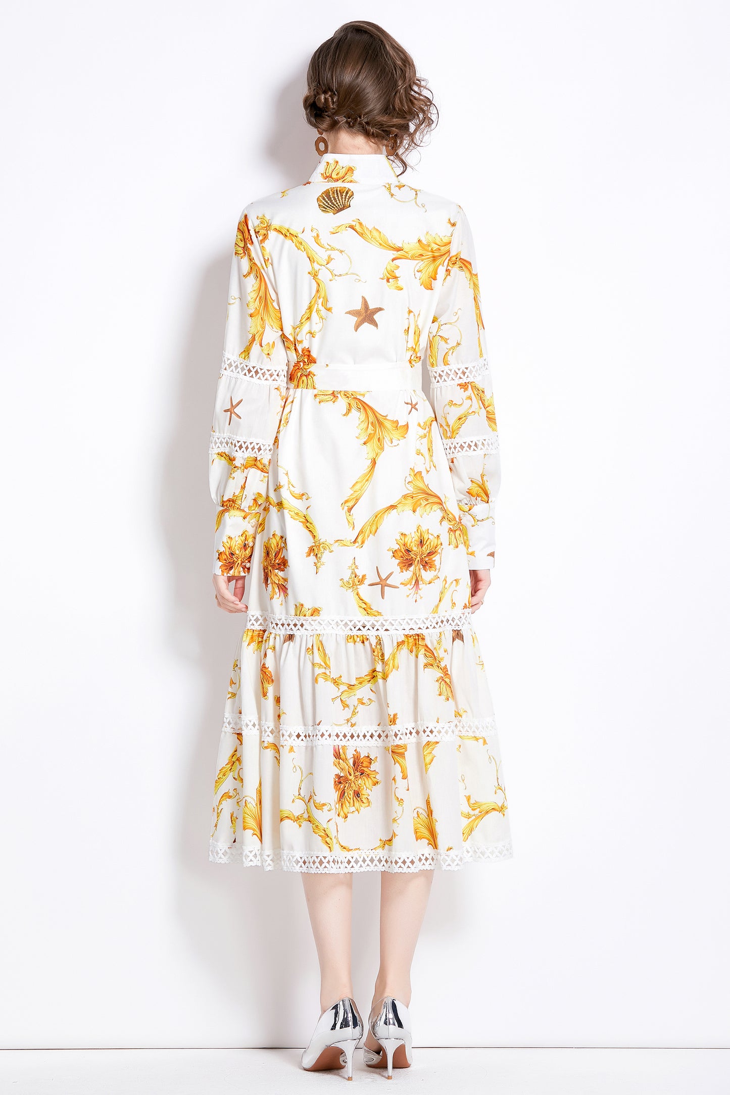 FSY-Women Floral Print Button Split Flowy Maxi Dress